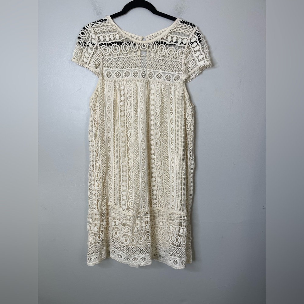 Anthropologie NWOT Crochet Tunic Dress Swing Lace Eyelet Sz L Boho Coastal - Picture 4 of 14